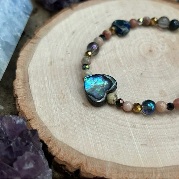 🌊Handmade Abalone + Sea Sediment Jasper + Sesame Jasper + Hematite Bracelet 🌊 - Picture 5 of 8